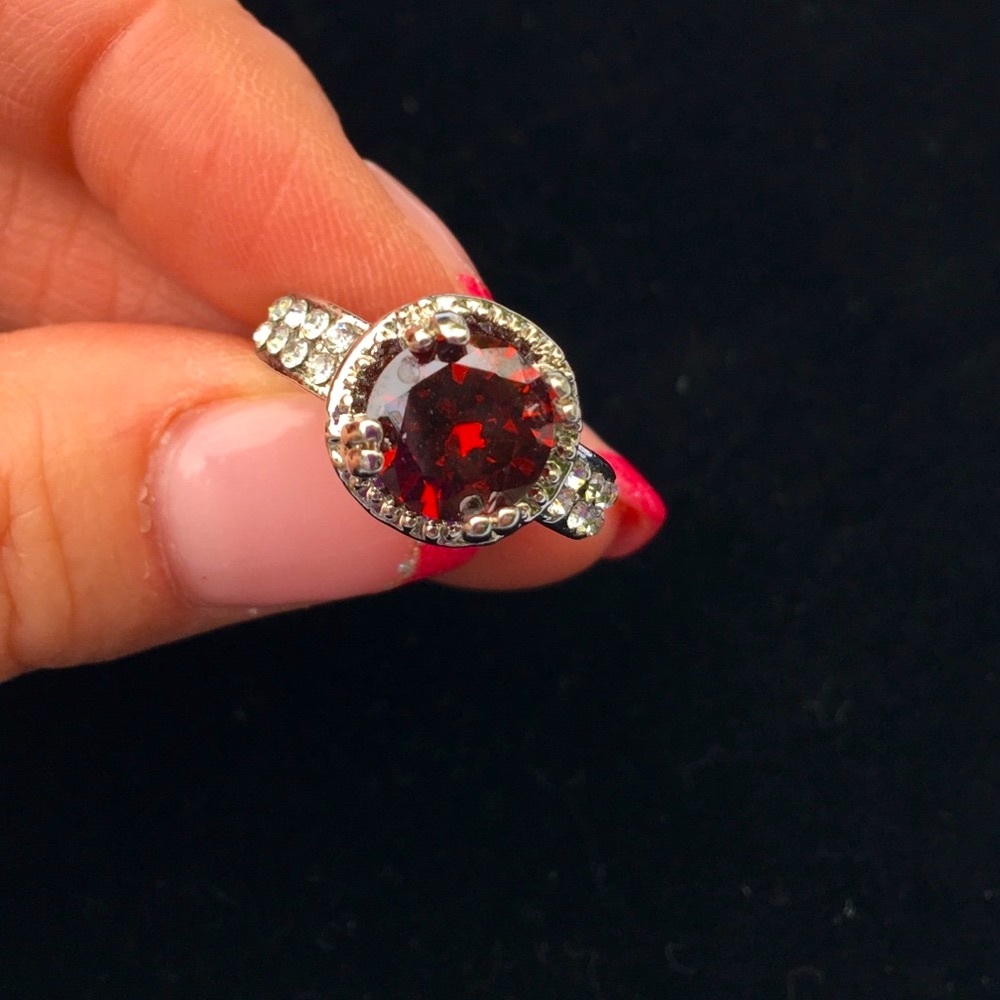 Silver Ring With Red Jewel